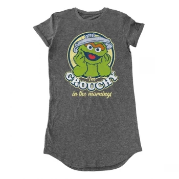 Image of Sesame Street - Grouchy In The Morning Womens Small T-Shirt Dress - Grey