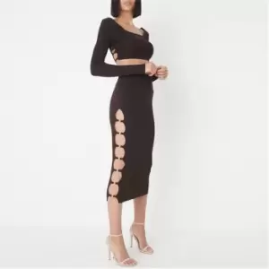 Image of Missguided Co Ord Rib Ring Cut Out Knit Midaxi Skirt - Brown