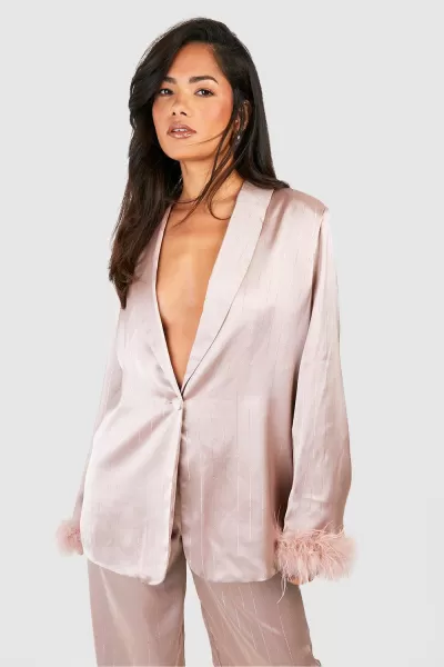 Image of Matte Satin Metallic Pinstripe Tailored Blazer