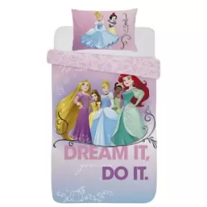 Image of Disney Princess Dream It Panel Duvet Cover Set (Single) (Pink/Green/Blue)