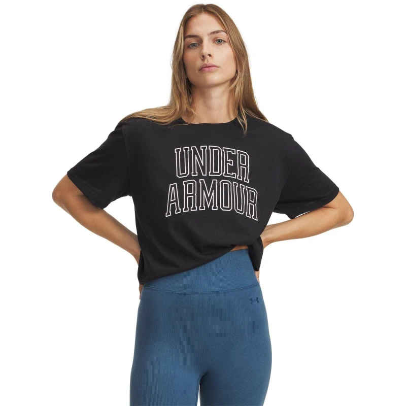 Image of Under Armour Womens Varsity Oversized T-Shirt Black/White female 10 (S)