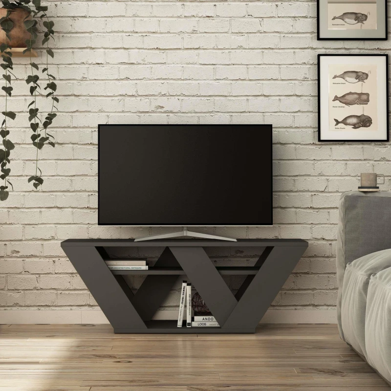 Image of Decortie Pipralla Multimedia Centre TV Unit with Shelves 110cm in Dark Grey Size: 1 Pack Dark Grey Unisex 1 Pack
