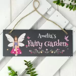 Image of Personalised Fairy Garden Printed Hanging Slate Plaque Slate (Grey)