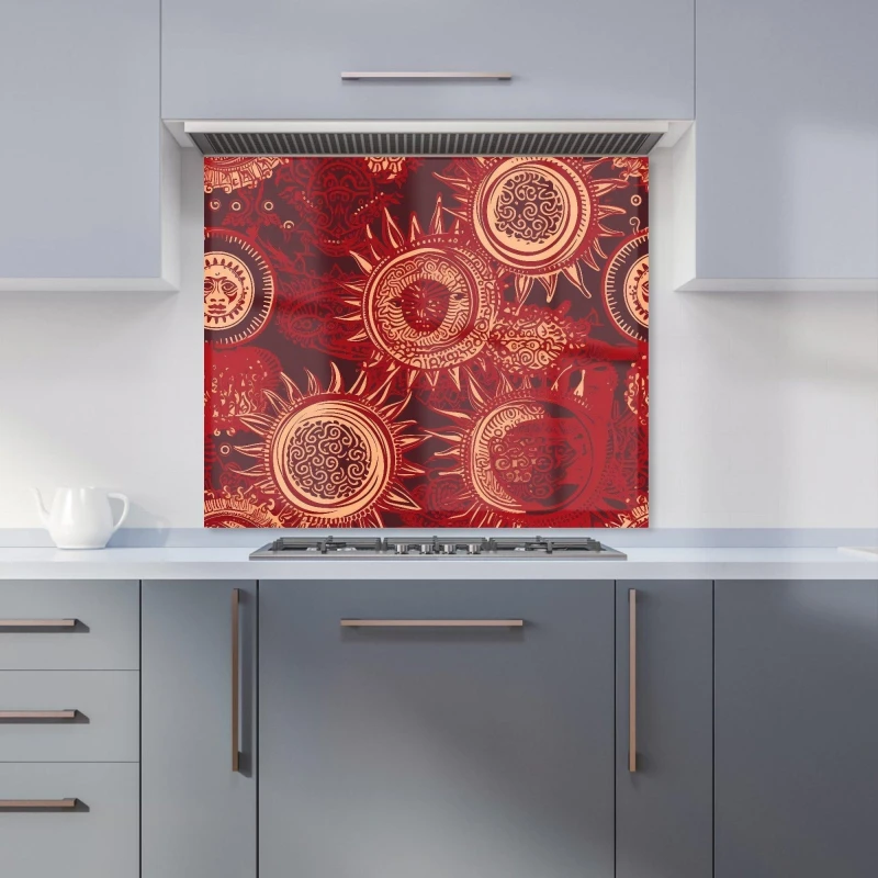 Image of Warren Reed - Designer Abstract Red Moon & Sun Kitchen Splashback Size: 700mm x 650mm Red Unisex 700mm x 650mm