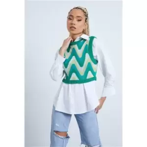 Image of I Saw It First Green Swirl Jacquard Cropped Knitted Vest - Green