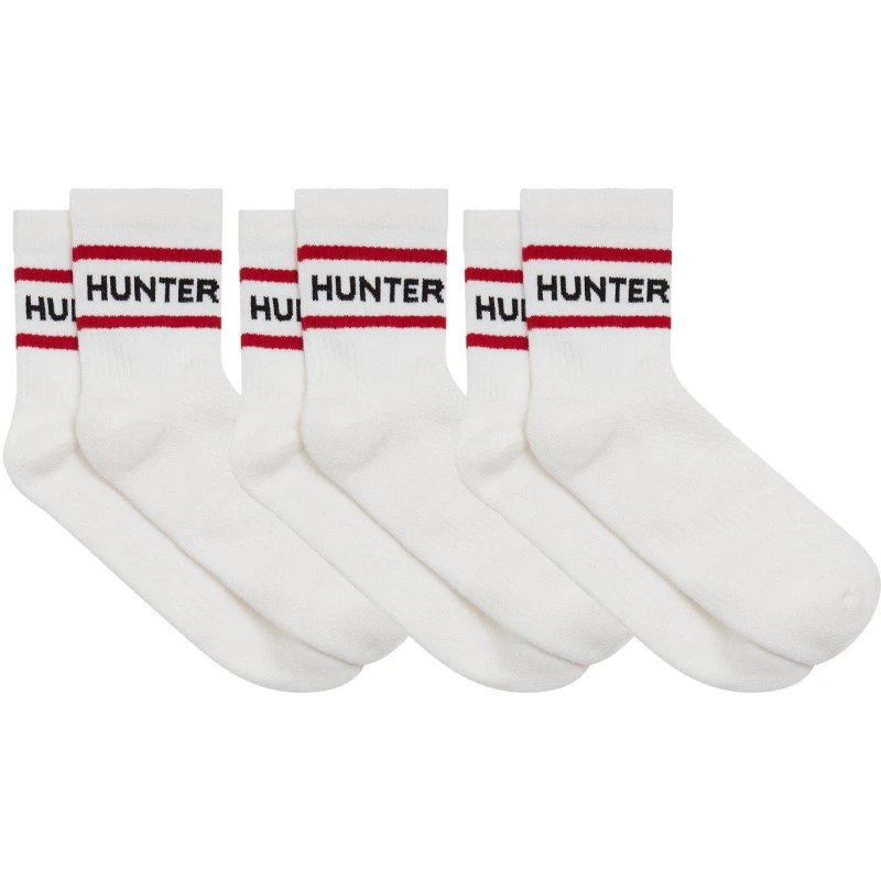 Image of Hunter 3 Pack Ankle Socks Unisex White/Red unisex 9-12