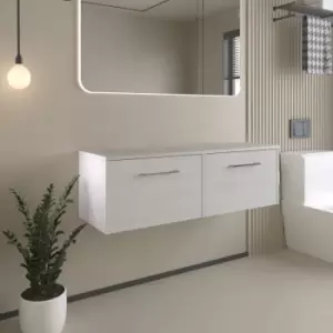Image of Hudson Reed Juno Wall Hung 2-Drawer Vanity Unit with Worktop 1200mm Wide - White Ash