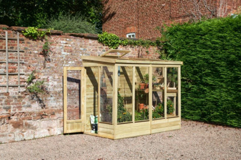 Image of 4' x 8' Forest Wallscape Lean To Greenhouse with Solid Back (1.28m x 2.52m)