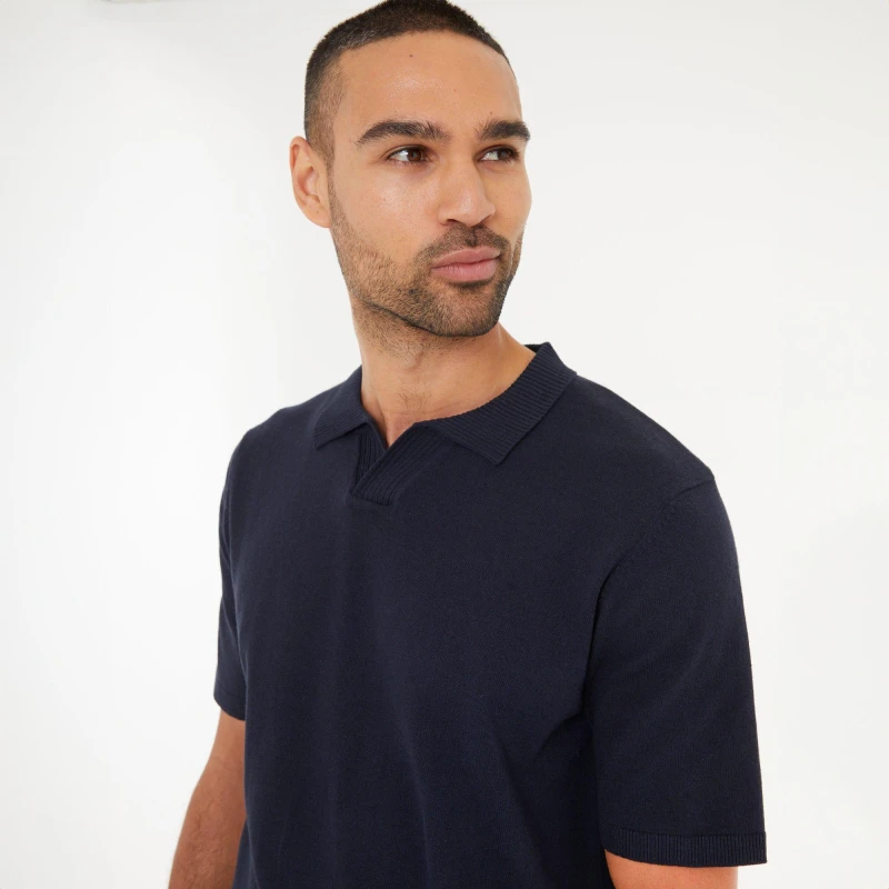 Image of Threadbare Trophy Neck Short Sleeve Knitted Polo - Blue Blue M