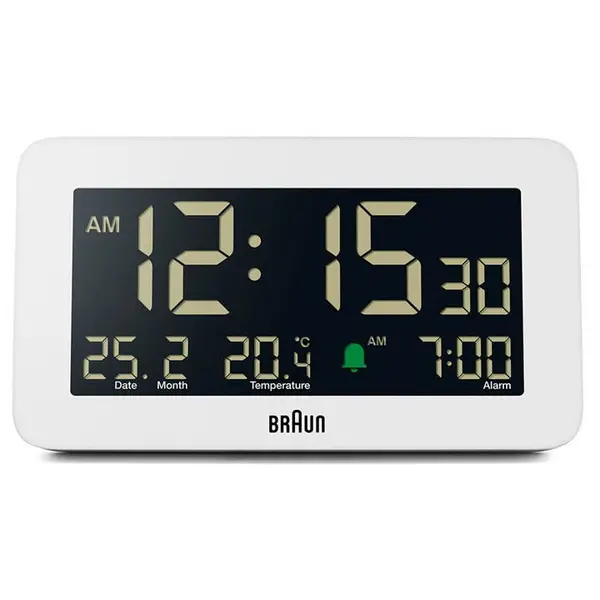 Image of Braun Digital Alarm Clock with Date, Month and Temperatu - White One Size