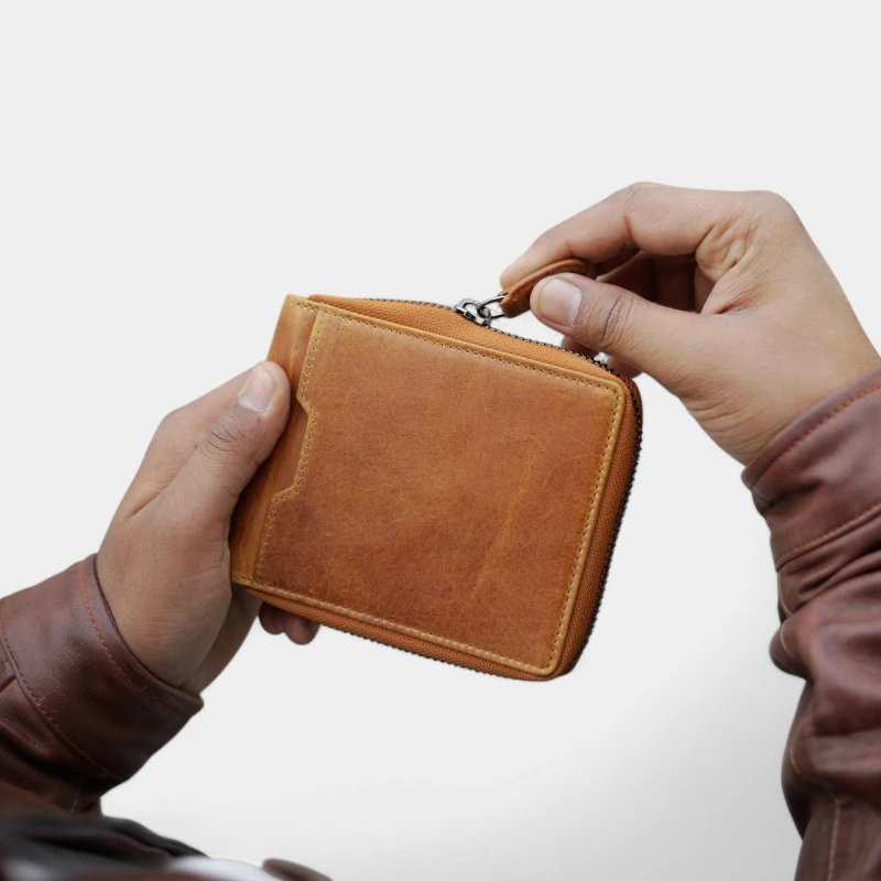 Image of PRIMEHIDE Leather Alperto Zip Around Wallet Tan male 12 x 10