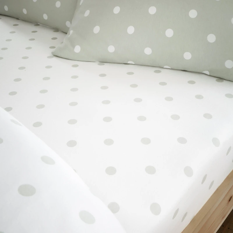Image of Catherine Lansfield Polka Dot Brushed Bed Linen Fitted Sheet Green