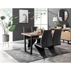 Image of Furniture Box Kylo Brown Wood Effect Dining Table and 4 Black Willow Chairs