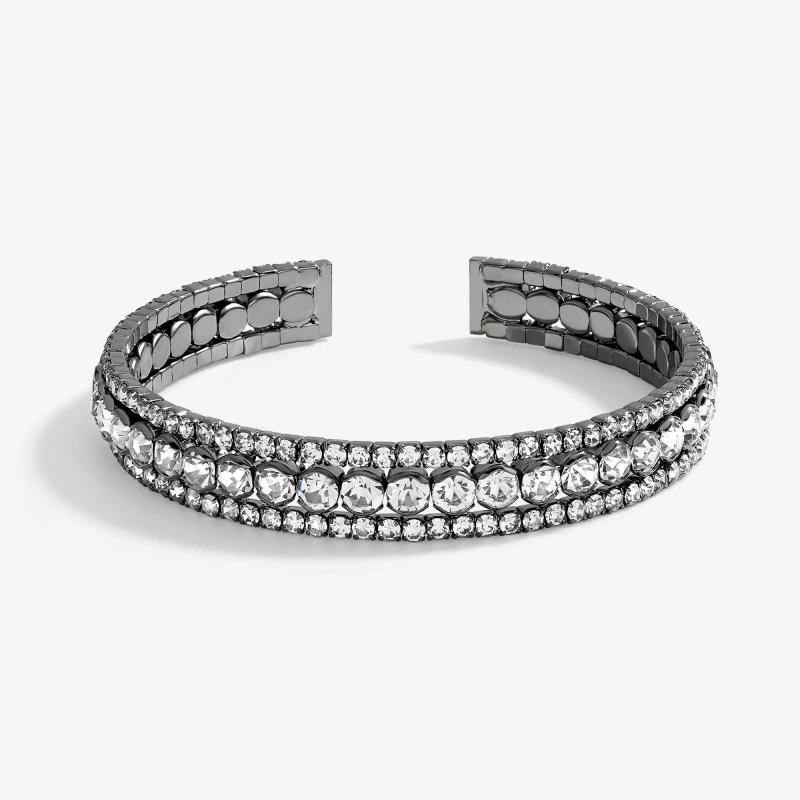 Image of Jon Richard Hematite Plated And Crystal Cuff Bracelet Jewellery Sets One Size Black 72229303000