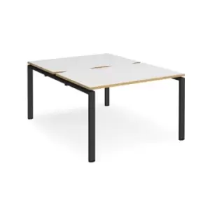 Image of Bench Desk 2 Person Starter Rectangular Desks 1200mm White/Oak Tops With Black Frames 1600mm Depth Adapt