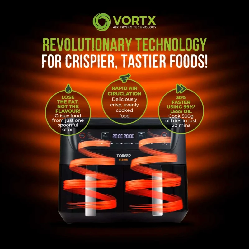 Image of Tower T17104 T17104 Vortx Vizion 8l Dual Basket Air Fryer Tower T17104
