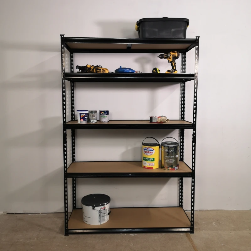 Image of Garage Shelving 122cm Wide & 183cm High Heavy Duty 5 Tier Multipurpose Metal Racking Unit / Warehouse Shelving Storage in Black