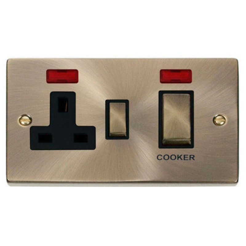 Image of SE Home Antique Brass Cooker Control Ingot 45A With 13A Switched Plug Socket & 2 Neons Gold unisex