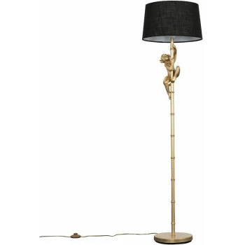 Image of Hanging Monkey Floor Lamp in Gold with Doretta Shade - Black - No Bulb