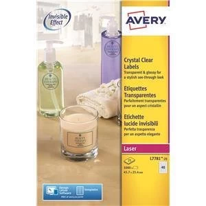 Image of Original Avery L7781 25 Clear Crystal Clear Labels Pack of 1000