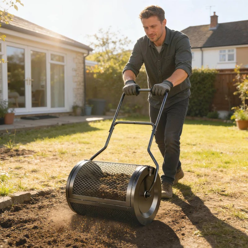 Image of OUTSUNNY Compost Spreader, 20" Peat Moss Spreader in Black Unisex