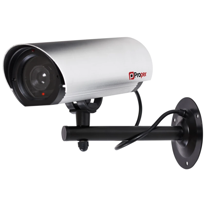 Image of ProperAV ProperAV Dummy CCTV Outdoor Fake Security Camera with Flashing Light - Silver 191BP