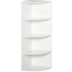Image of HOMCOM Corner Shelf 4 Tier Fan Bookshelf Plants Stand Wood Freestanding Unit White