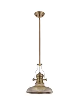 Image of Telescopic Dome Ceiling Pendant E27 With 30cm Round Glass Shade, Antique Brass, Smoked