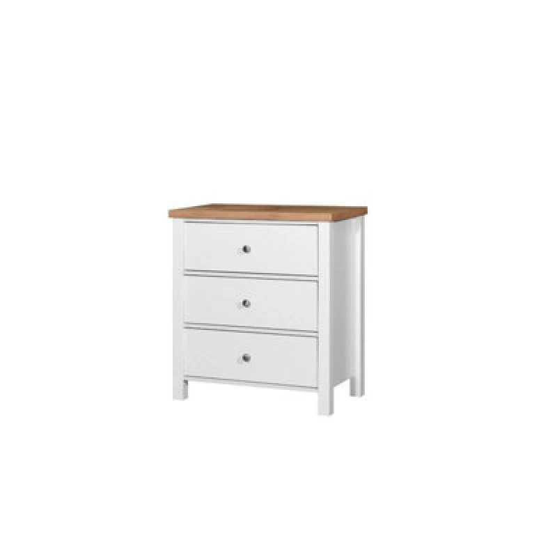 Image of Timber Art Design Astbury 3 Drawer Bedroom Cabinet Chest Of Drawers White And Oak