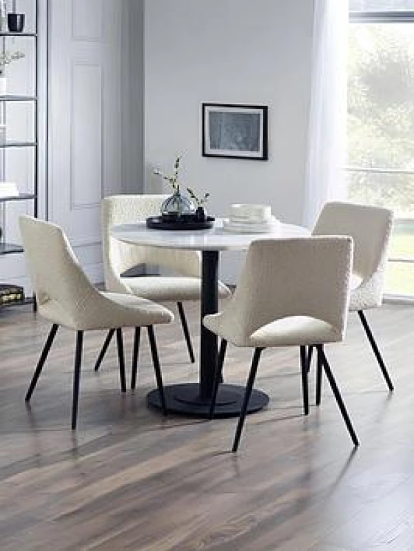 Image of Julian Bowen Luca Round Table & 4 Iris Ivory Chairs Black VZ01K Unisex