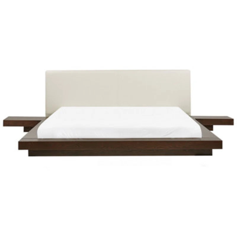 Image of Beliani Bed Faux Leather Zen 180 X 200 Cm (Eu Super King) Dark Ash Wood