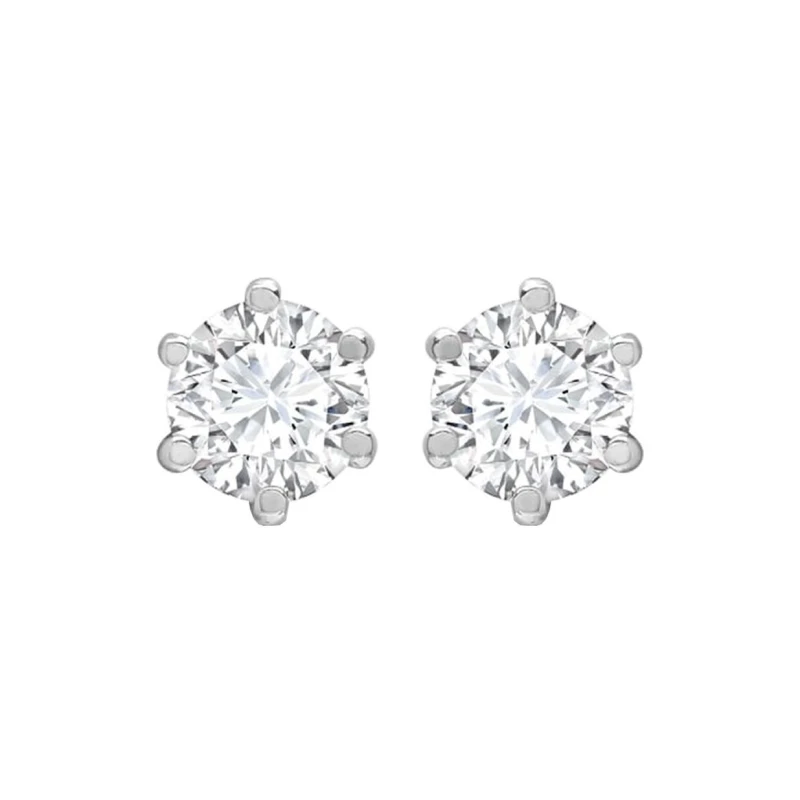 Image of Jewelco London 9ct White Gold CZ 6 Claw Solitaire Stud Earrings, 6mm - JES178 Silver unisex