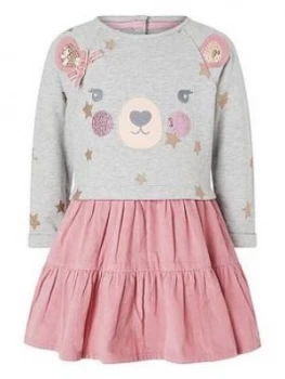 Image of Monsoon Baby Girls Bear 2-in-1 Dress - Pink, Size 2-3 Years