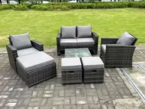Image of Fimous 4 Seater Outdoor Dark Grey Rattan Lounge Complete Sofa Set with 2 Stools and Big Footstool