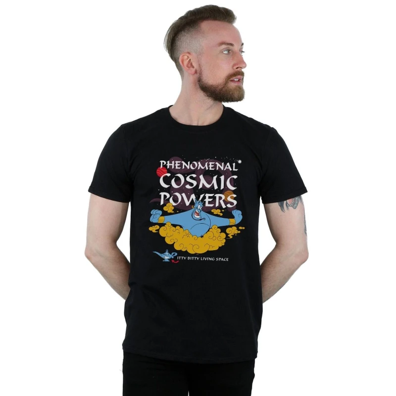 Image of Disney Men Aladdin Genie Phenomenal Cosmic Powers T-Shirt in Black Size: Small Black S Male 5059114530700