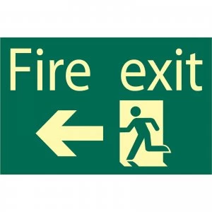Image of Draper Fire Exit Arrow Left Sign 200mm 300mm Photoluminescent
