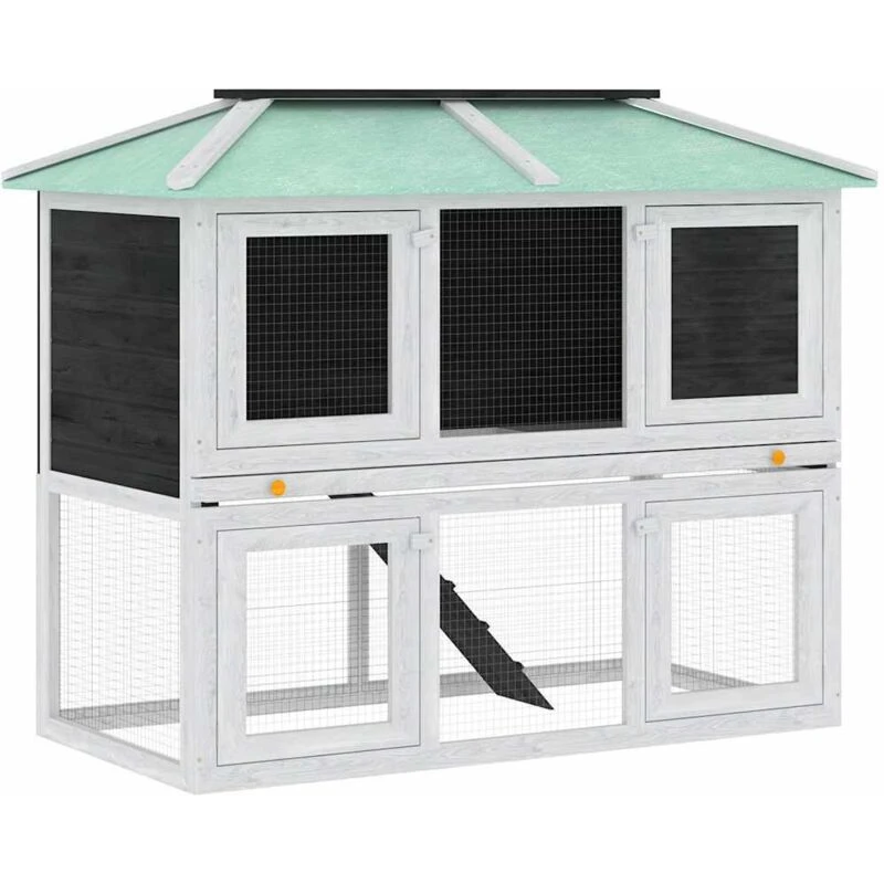 Image of vidaXL Animal Rabbit Cage Double Floor Wood Chicken Mouse Pet Hutch House