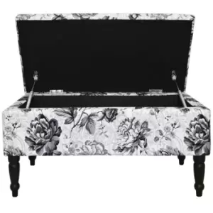 Image of Techstyle Black Rose Storage Ottoman Stool / Blanket Box / Padded Trunk Black / White