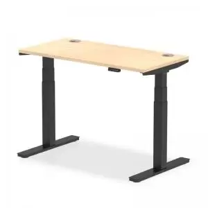 Image of Air 1200 x 600mm Height Adjustable Desk Maple Top Cable Ports Black