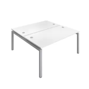 Image of Telescopic Sliding 6 Person White Bench with Cable Port - 1400 X 800 - Silver Frame