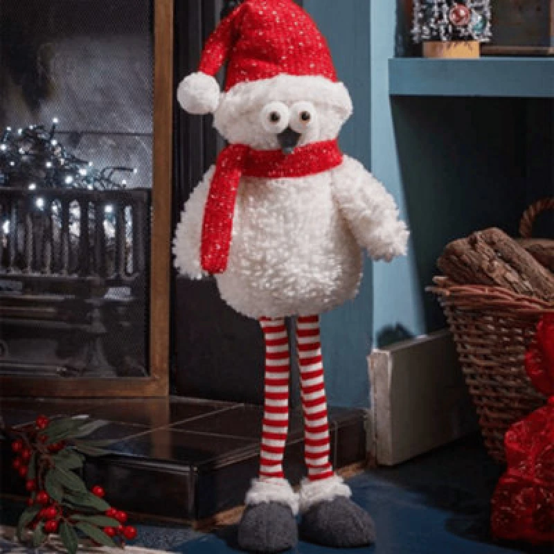 Image of 60cm Large Standing Plush Christmas Goggle Owl with Santa Hat