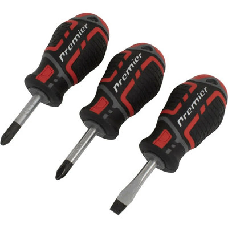 Image of Loops 3 PACK Premium Stubby Screwdriver Set - Slotted Phillips & POZI - 38mm Mini Multi