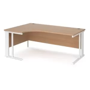 Image of Office Desk Left Hand Corner Desk 1800mm Beech Top With White Frame 1200mm Depth Maestro 25 MCM18ELWHB