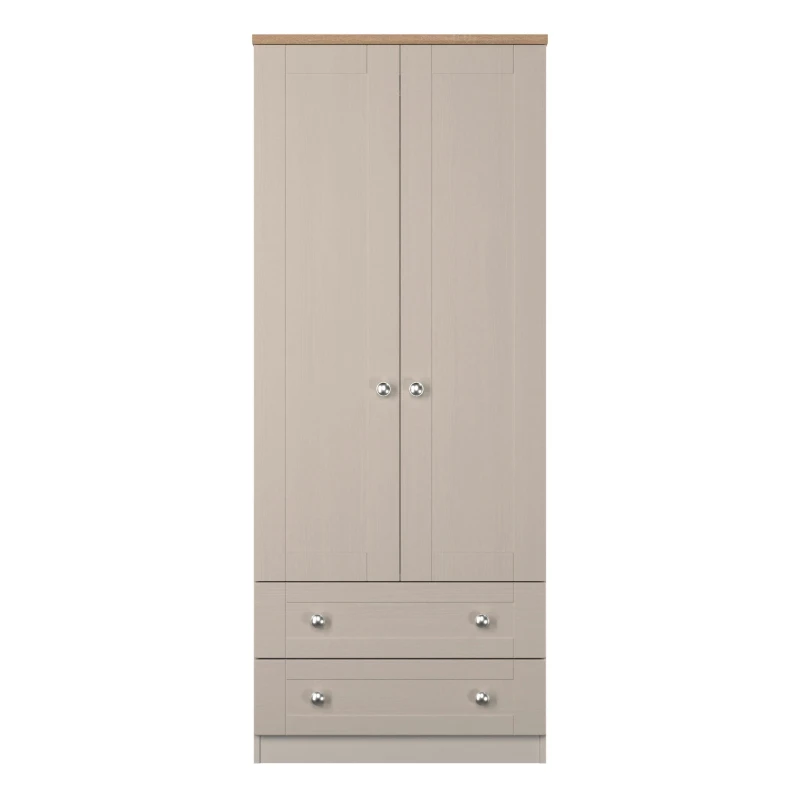Image of Santander Ready Assembled Traditional Matt Beige & Oak 2 Drawer Tall Double Wardrobe (H)1970mm (W)770mm (D)530mm