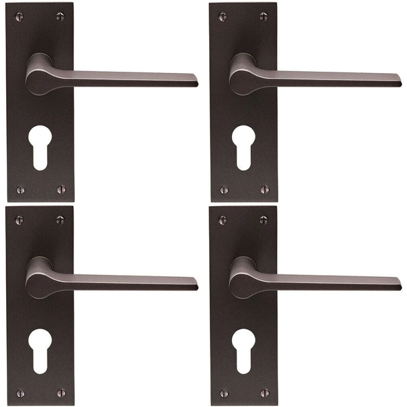 Image of Loops 4x PAIR Flat Straight Handle on Slim Euro Lock Backplate 150 x 50mm Matt Bronze Multi