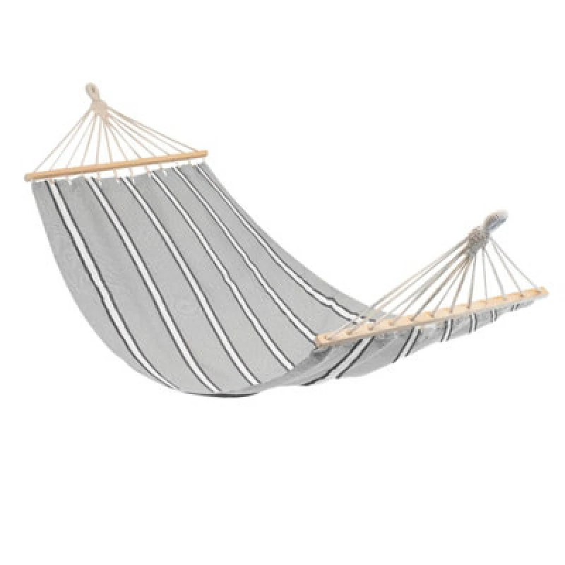 Image of Harbour Housewares Cotton Garden Hammock With Spreader Bars - Grey/white Stripe