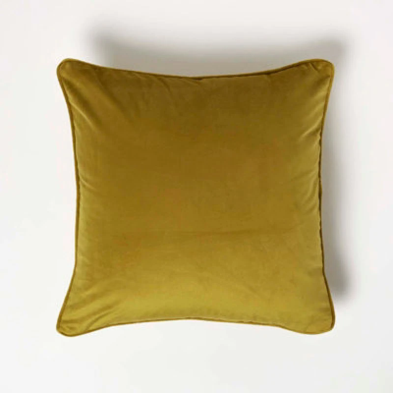 Image of Homescapes Filled Velvet Cushion with Piped Edge 46 x 46cm Gold