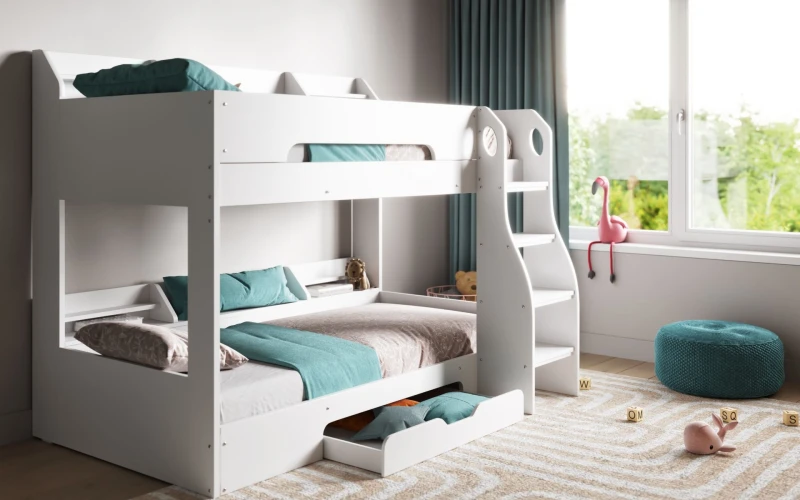 Image of Flair Flick Bunk Bed with Storage in White Size: Single White Unisex Single