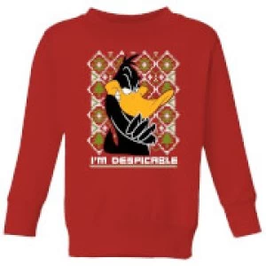 Image of Looney Tunes Daffy Duck Knit Kids Christmas Sweatshirt - Red - 3-4 Years