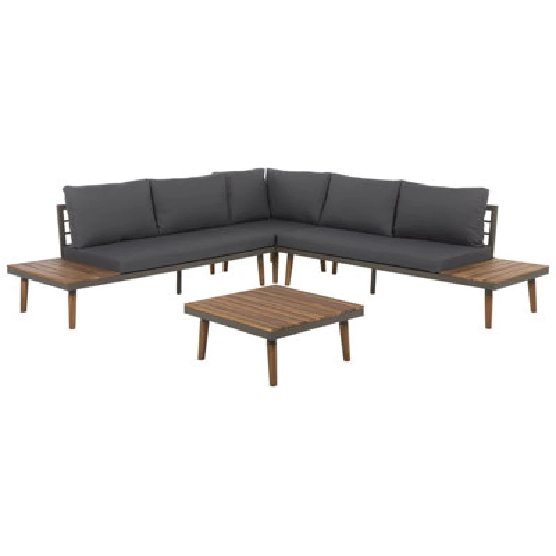 Image of Beliani Garden Corner Sofa With Table 5 Seater Corato Acacia Wood Grey